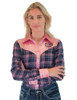 Navy & Pink Plaid with Pink Satin Pullover Button Up with embroidered logo