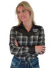 Black & White Plaid with Black Satin Pullover Button Up with embroidered logo