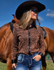 Copper Sequin Swirls on Black Jersey Pullover Button Up  with Black Satin collar