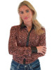 Copper Sequin Swirls on Black Jersey Pullover Button Up  with Black Satin collar