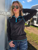 Black Athletic Stretch 1/4 Cadet Zip with Turquoise logo, stitching & zipper
