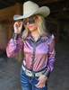 Soft Pink & Gray Satin Retro Buckin Horse Pullover Button Up