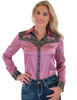 Soft Pink & Gray Satin Retro Buckin Horse Pullover Button Up