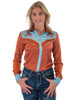 Rust & Blue Satin Retro Buckin Horse Pullover Button Up