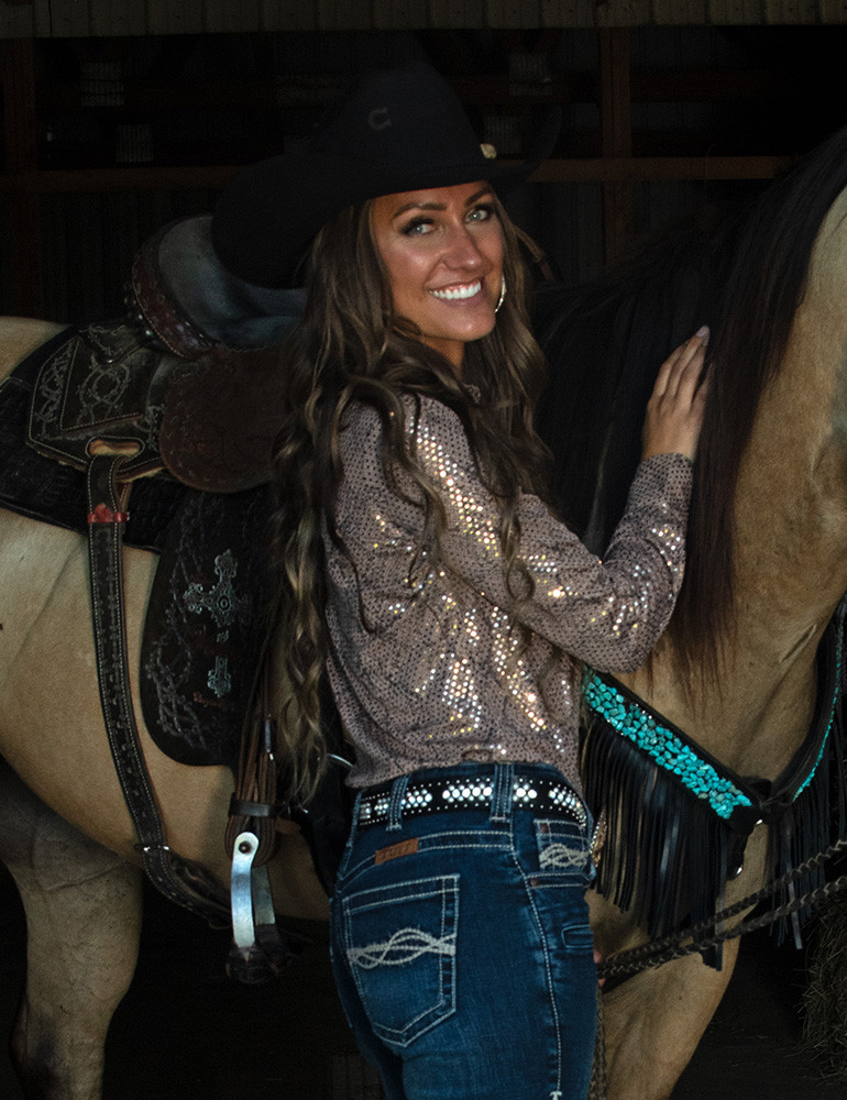 Cowgirl Tuff Quarter Zip - Charcoal/Cream Print main image 1