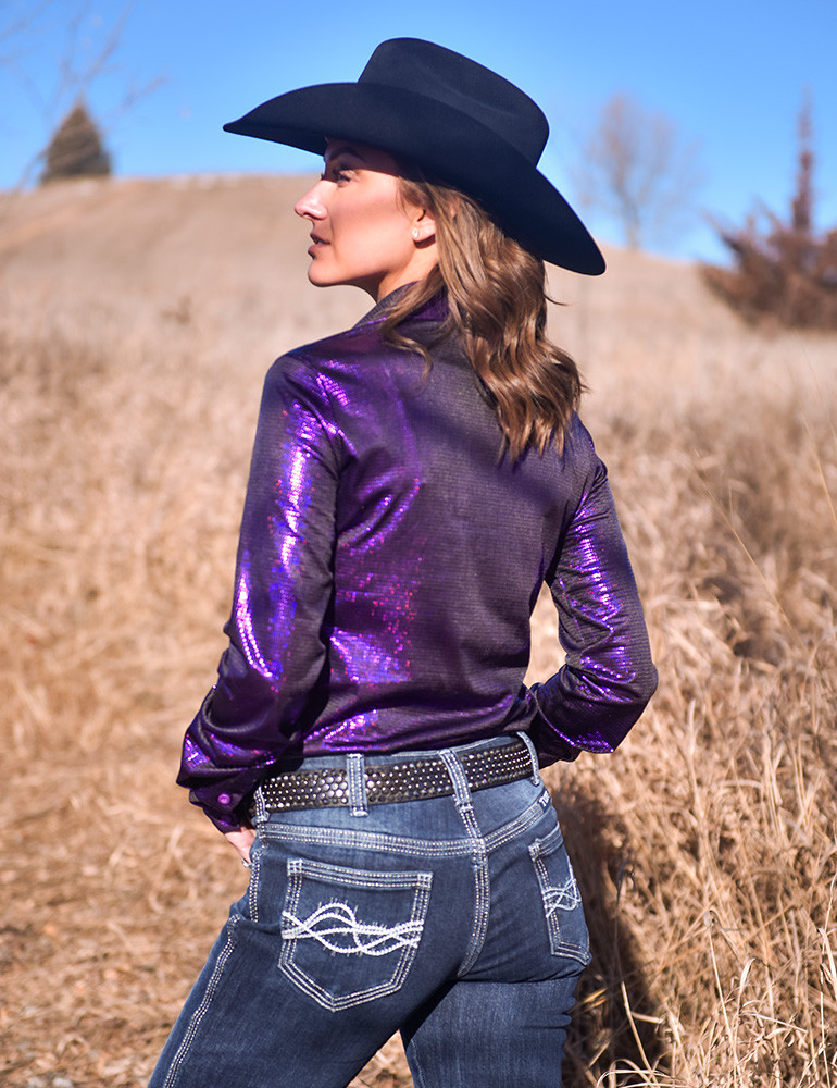 Pullover Button Up (Purple Foil Lightweight Stretch Jersey) - Cowgirl