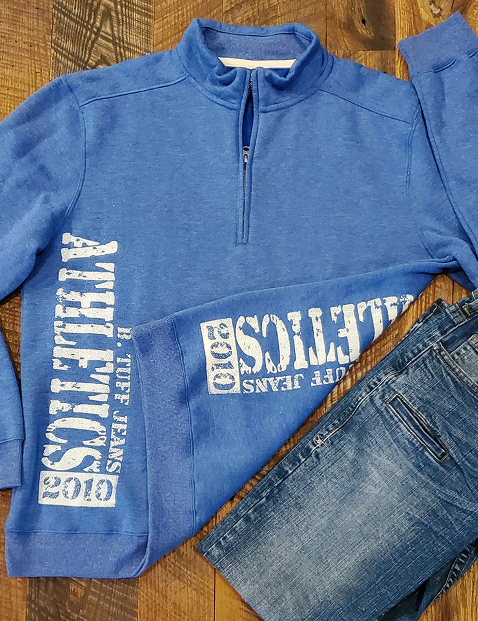 Tuff Athletics print unisex half zip sweatshirt (royal blue