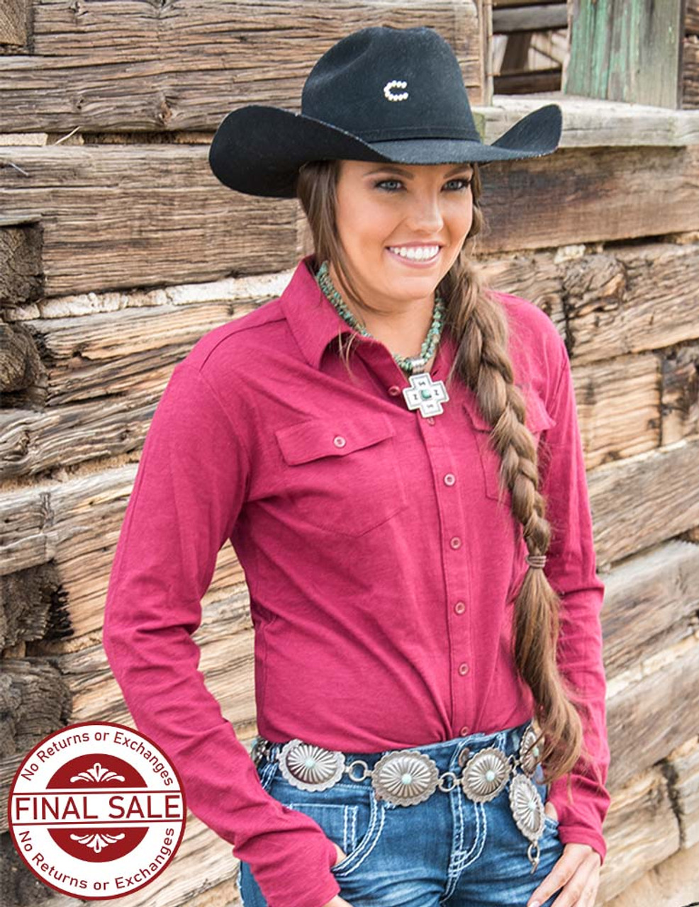 Red slub sport jersey pullover button up - Cowgirl Tuff Company