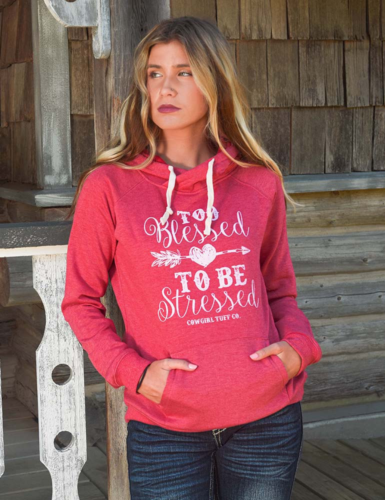 Too Blessed Print Junior Fit hooded Sweatshirt (Red) Cowgirl
