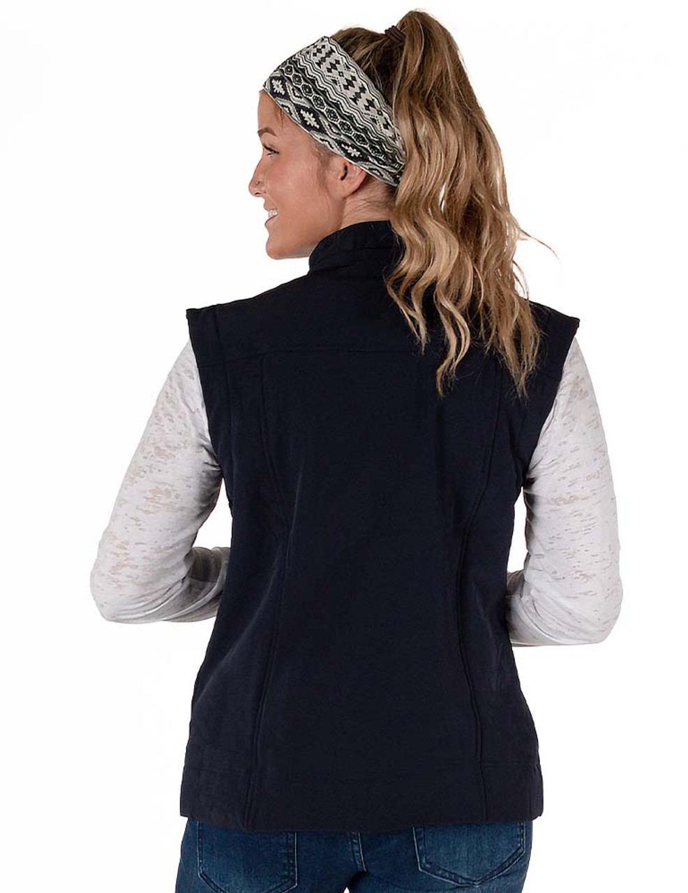 Stretch microfiber vest with embroidered logo (navy) - Cowgirl Tuff Co. &  B. Tuff Jeans