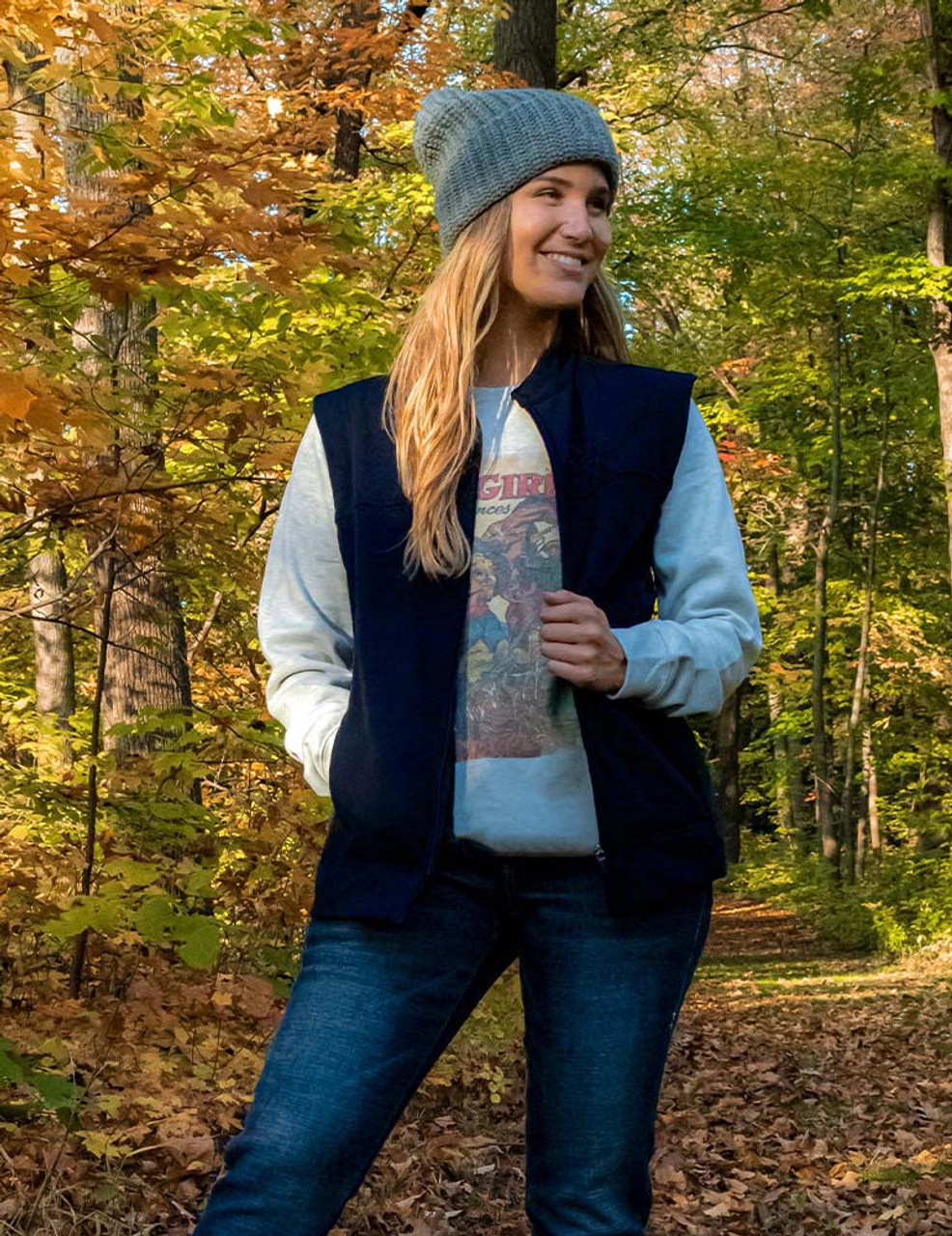 Stretch microfiber vest with embroidered logo (navy) - Cowgirl