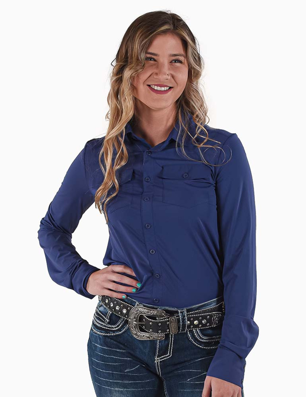 Breathe Instant Cooling UPF pullover button up (indigo blue) - Cowgirl ...
