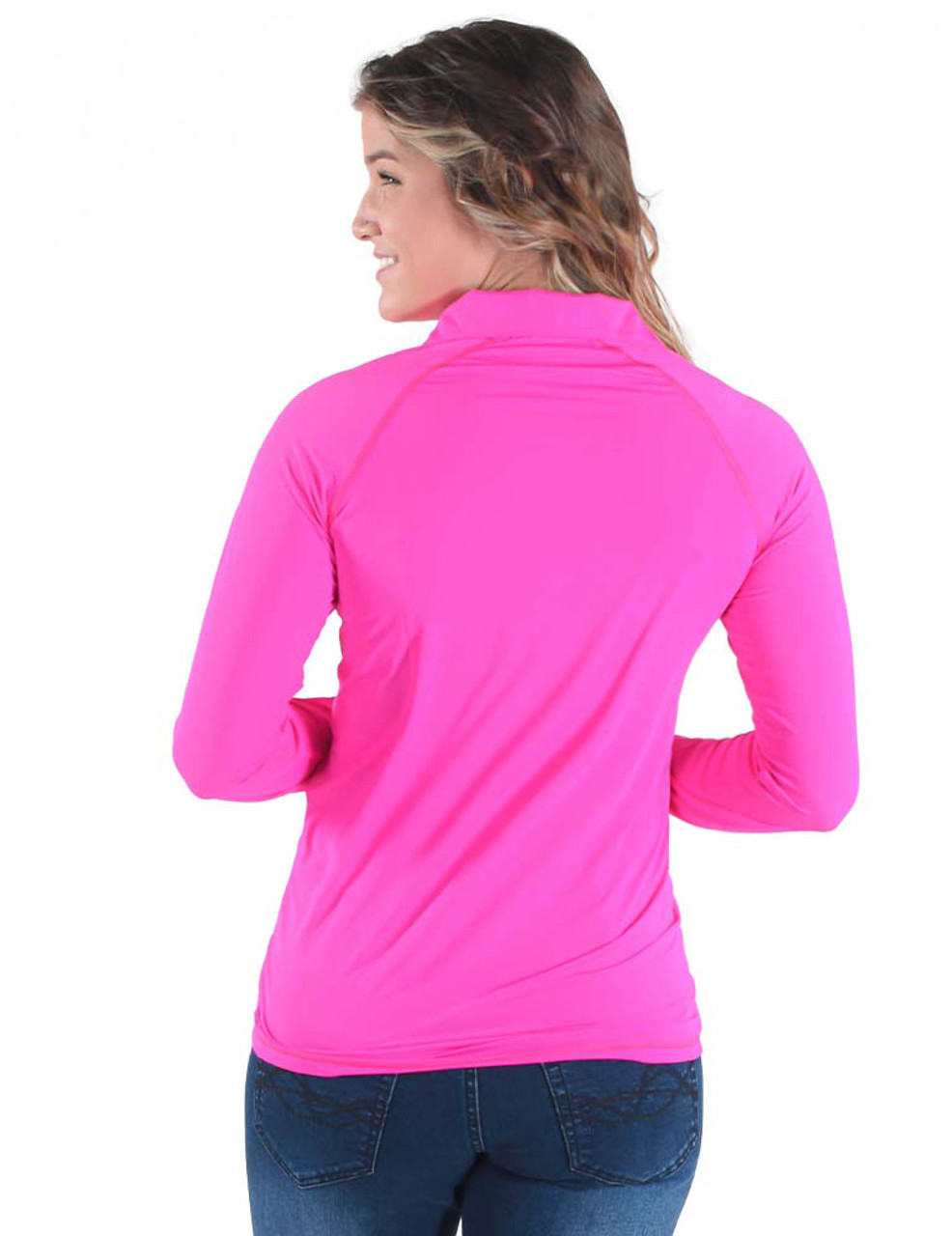 Breathe Instant Cooling UPF quarter zip long sleeve tee with thumbholes  (hot pink) - Cowgirl Tuff Co. & B. Tuff Jeans