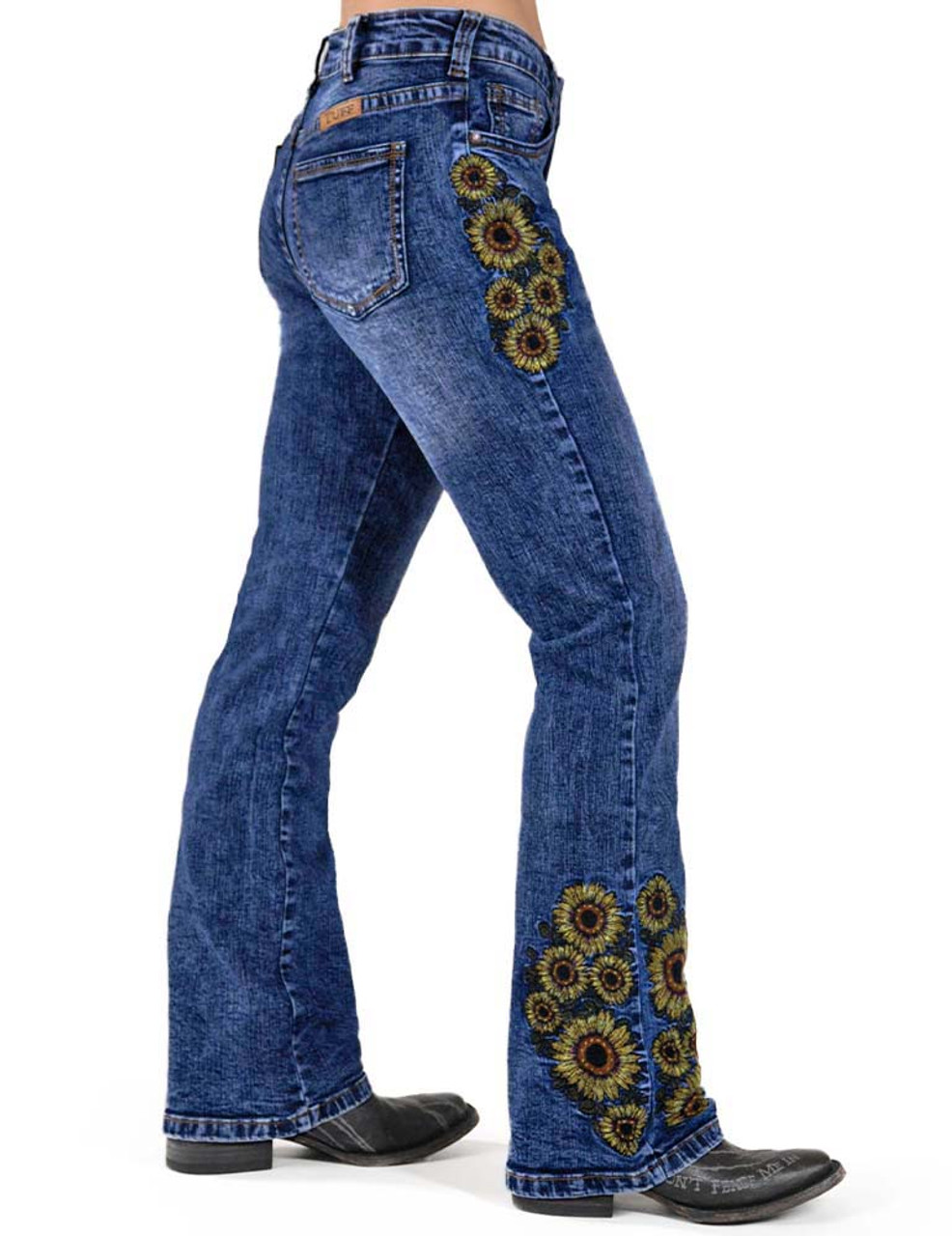 Sunflower & Cow Distressed Denim Capri Set