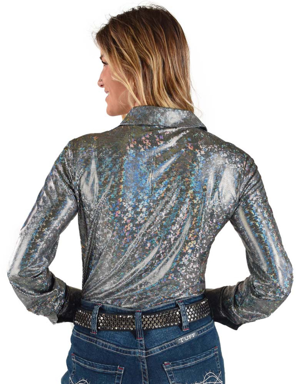 Pullover Button-Up (Silver Sparkle Mid-Weight Metallic Jersey ...