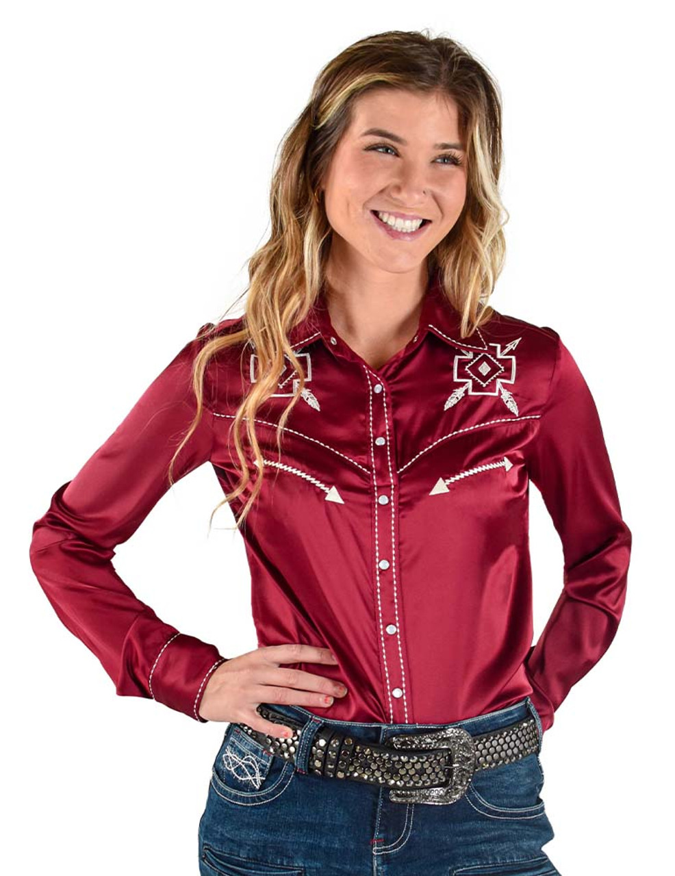 Pullover Button-Up (Red And Blue Western Print Mid-weight Stretch Jersey)