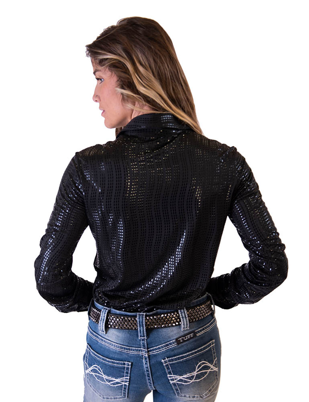 Pullover Button-Up (Black Shiny Lightweight Stretch Jersey) - Cowgirl ...