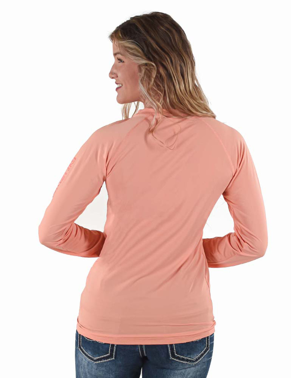 Long Sleeve Breathe Tee - Cowgirl Tuff Athletics (aqua with hot pink/coral  print) - Cowgirl Tuff Co. & B. Tuff Jeans