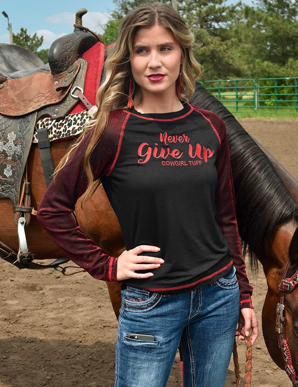 LS Tee with Never Give Up Embroidery (Black Lightweight Slub with Dark ...