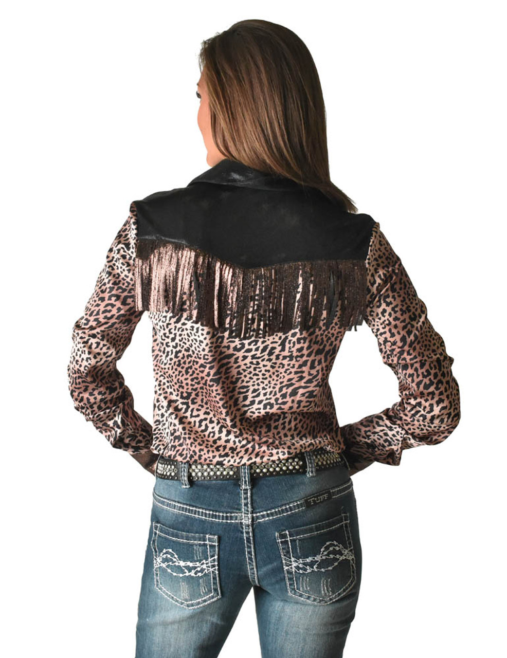 Pullover Button Up (Leopard And Black Lightweight Satin With Fringe ...