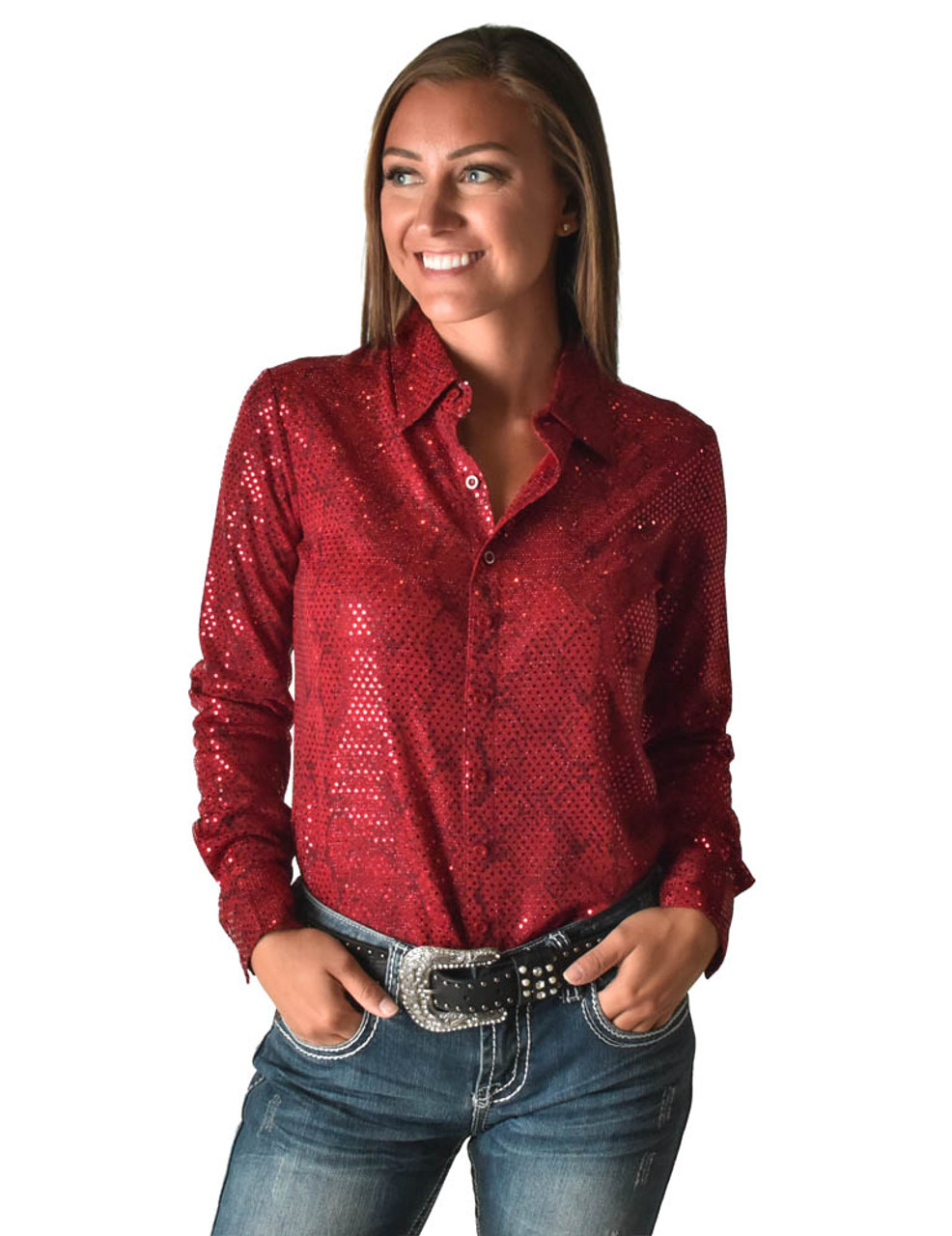 Cowgirl Tuff Red Snakeskin Button Women's Shirt