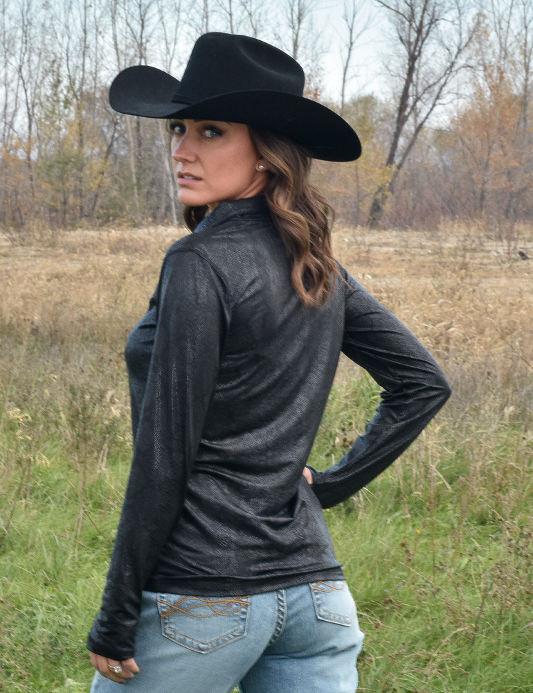 Quarter Zip Cadet (Black Snakeskin Mid-Weight Jersey With Black