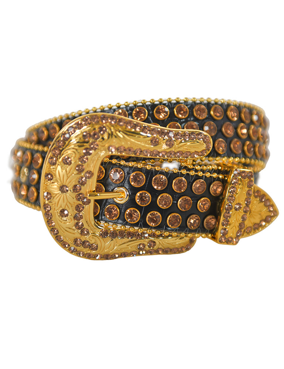 小物 Rare 90s FRENCH label gold studded belt 80s Vintage White Gold Studded Rhinestone Belt by Michael