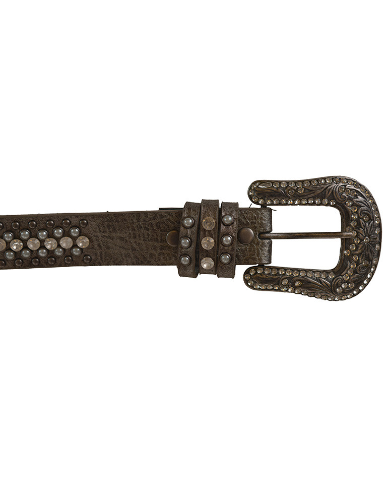 Pewter Leather Studded Belt with Pearl Rivets - Cowgirl Tuff Co