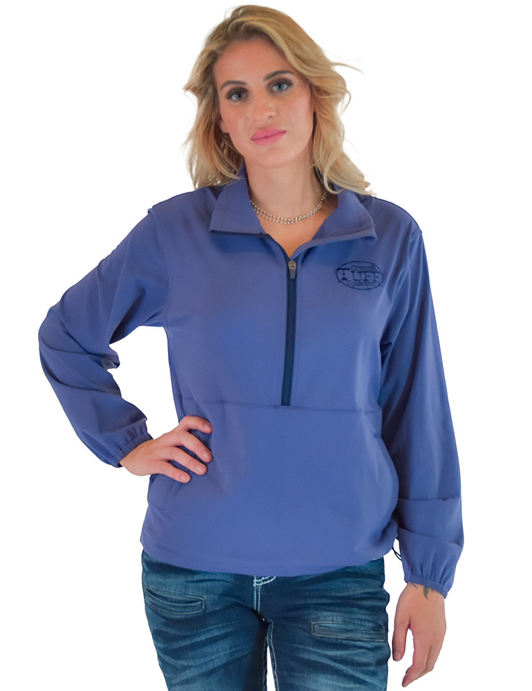 Purple Athletic Stretch 1/2 Zip Cadet with pouch pocket with Navy