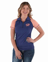 Breathe Instant Cooling UPF quarter zip short sleeve tee (indigo with coral sleeves)