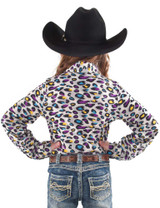 Girl's Pullover Button-Up (purple yellow turquoise leopard print)