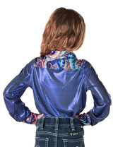Pullover Button Up (Girls Blue Metallic With Colorful Paisley Accents Lightweight Stretch Jersey) Pullover Button Up (Girls Blue Metallic With Colorful Paisley Accents Lightweight Stretch Jersey)