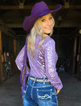 Pullover Button Up (Soft Lavender Metallic Leopard Shimmer Lightweight High Stretch Jersey)