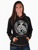 Black Fleece Stretch Hoodie with Cream Logo and Stitching