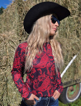 Black & Red Paisley Stretch Midweight Jersey Long Sleeve Baseball Tee