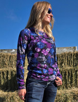 Lavendar Floral Stretch Midweight Jersey Longsleeve Baseball Tee