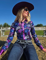 Lavendar Floral Stretch Midweight Jersey  Pullover Button Up