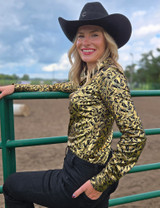 Gold & Black Iridescent Metallic Stretch Lightweight Pullover Button Up