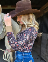 Pullover Button Up (Brown Black Paisley With Tan Suede Medium Weight and Medium Stretch)