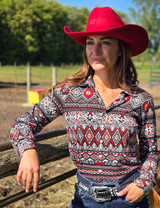 Gray, Black & Red Aztec Jersey Pullover Button Up