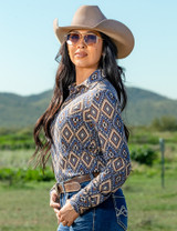 Aztec Blue Jersey Pullover Button Up in medium stretch & weight