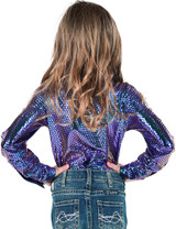 Girl's Purple & Teal Foil Metallic Pullover Button Up Lightweight & Medium Stretch