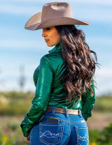 Emerald Green Foil Pullover Button Lightweight & Medium Stretch