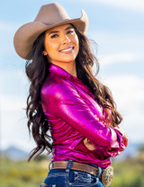 Hot Pink Foil Pullover Button Up Lightweight & Medium Stretch