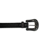 Black Leather Belt with Silver Rhinestones
