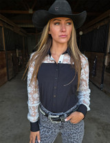 Black Breathe with cream lace pullover button up - Lightweight Medium Stretch