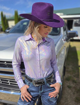 Lavender Mist Holographic Pullover Button Up lightweight medium stretch