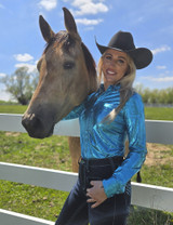 Bright Iridescent Turquoise Pa-Leather Pullover Button Up