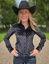 Black Velvet with Silver Crystals Pullover Button Up