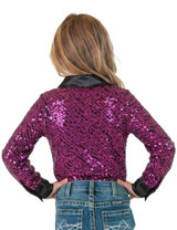 GIRLS Pink Sequin Swirls on Black Jersey Pullover Button Up with Black Satin collar